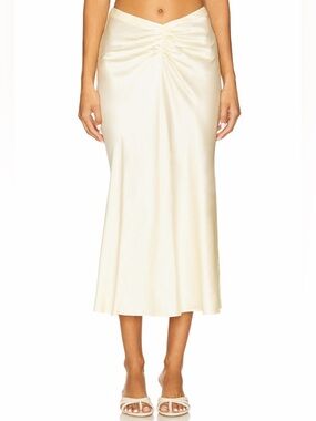 LPA Revolve Butter Yellow Ruched Satin Elinor Slip Midi Skirt Size Small